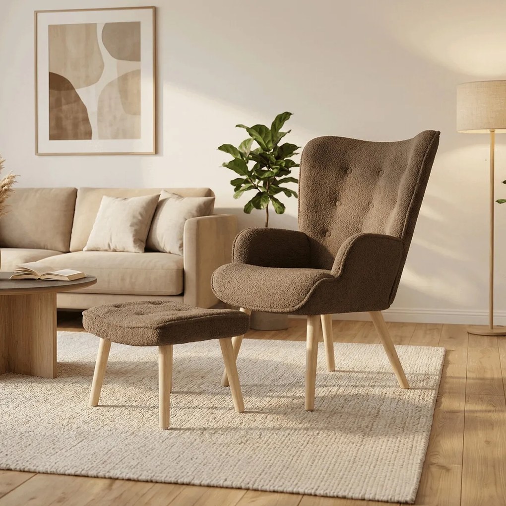 Barna relaxfotel, boucle szövet kárpitozással, AK-319 BR2