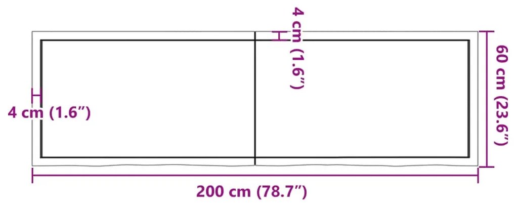 sötétbarna kezelt tömör tölgyfa asztallap 200x60x(2-4) cm