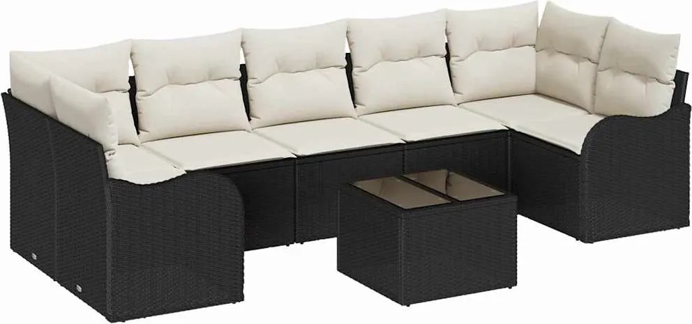 vidaXL Kerti Kanapé Szett Fekete 55 x 55 x 37 cm polirattan