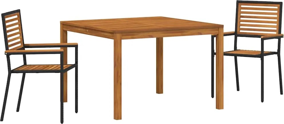vidaXL Kert étkező szett 3 pcs Fekete Tömör Akácfa