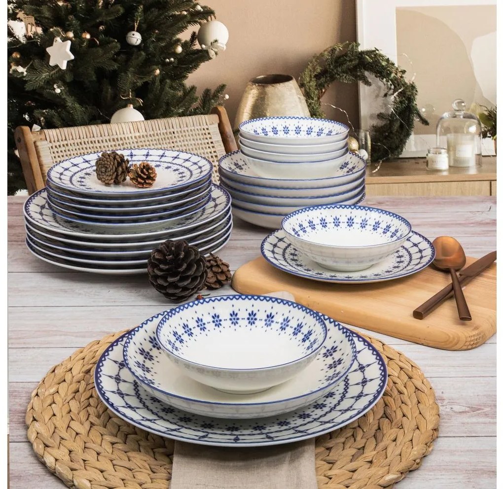 24 darabos fehér/kék porcelán étkészlet