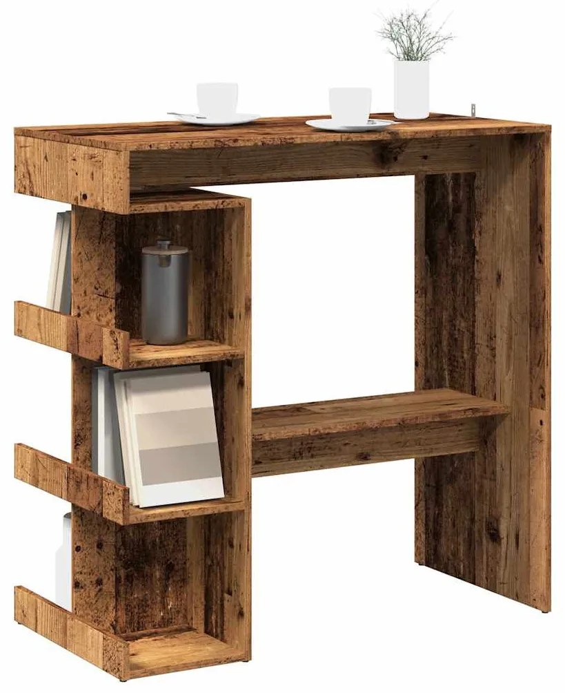Antik fa szerelt fa bárasztal tárolópolccal 100 x 48 x 101,5 cm