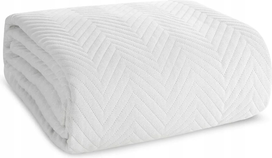 Dekoratív ágytakaró Len 200x220 fehér steppelt, lenvászon szerkezetű