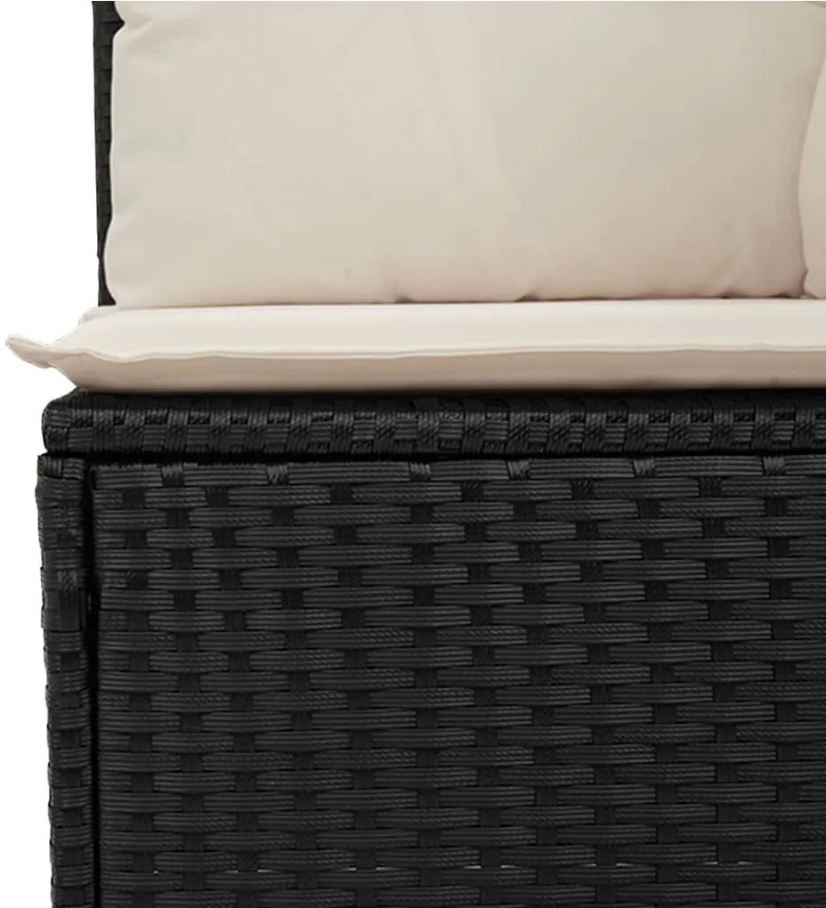 fekete polyrattan dönthető kerti kanapé párnákkal