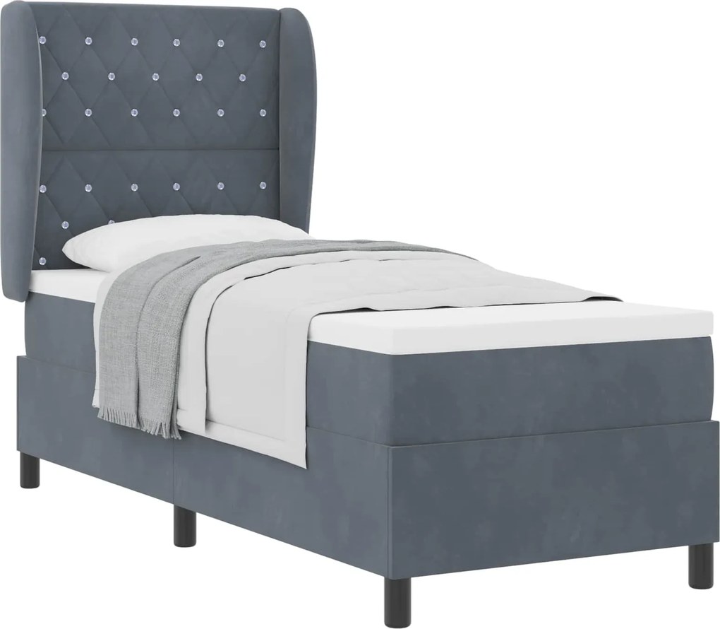 vidaXL Boxrugós ágy matracmal Sötétszürke 200 x 80 cm Poliészter