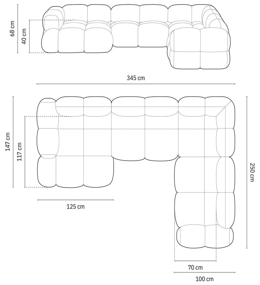 Sötétkék sarokkanapé (jobb oldali-U alakú) Loretto – Cosmopolitan Design