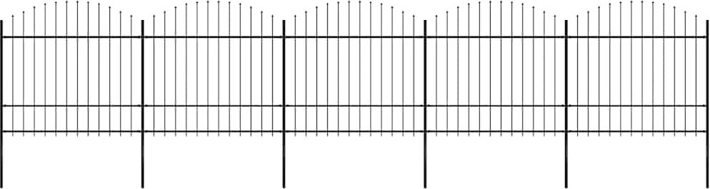 vidaXL fekete acélkerítés lándzsás tetejű szegéllyel 892,5 x 175 cm