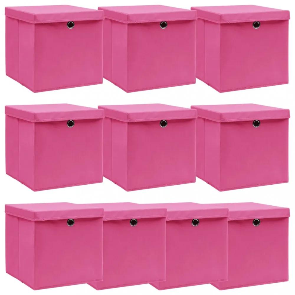 10 db rózsaszín szövet tárolódoboz fedéllel 32 x 32 x 32 cm