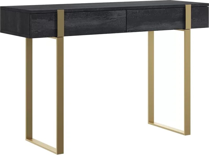 Verica modern konzolasztal / fésülködőasztal 120 cm fém lábakkal - fekete beton / arany lábak