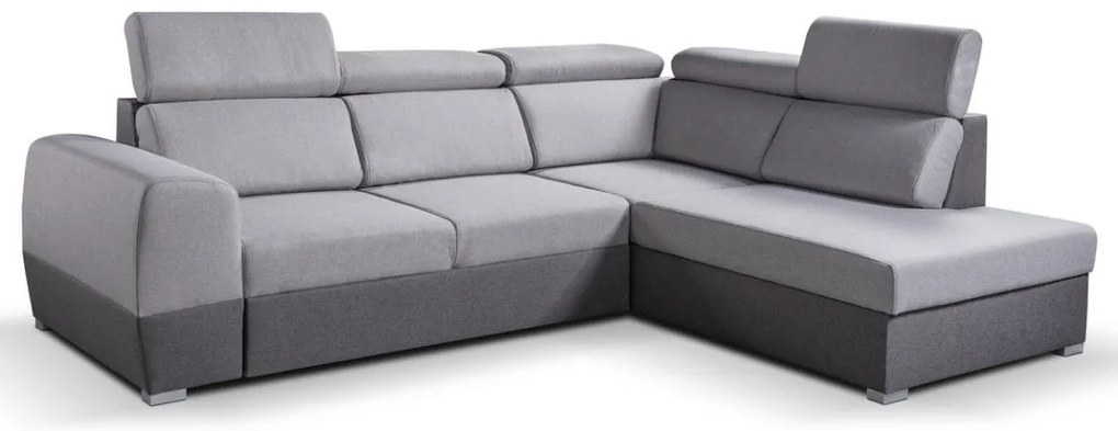 Szürke, jobbos, L-alakú, tárolós MATRIX sarokkanapé ággyá nyitható