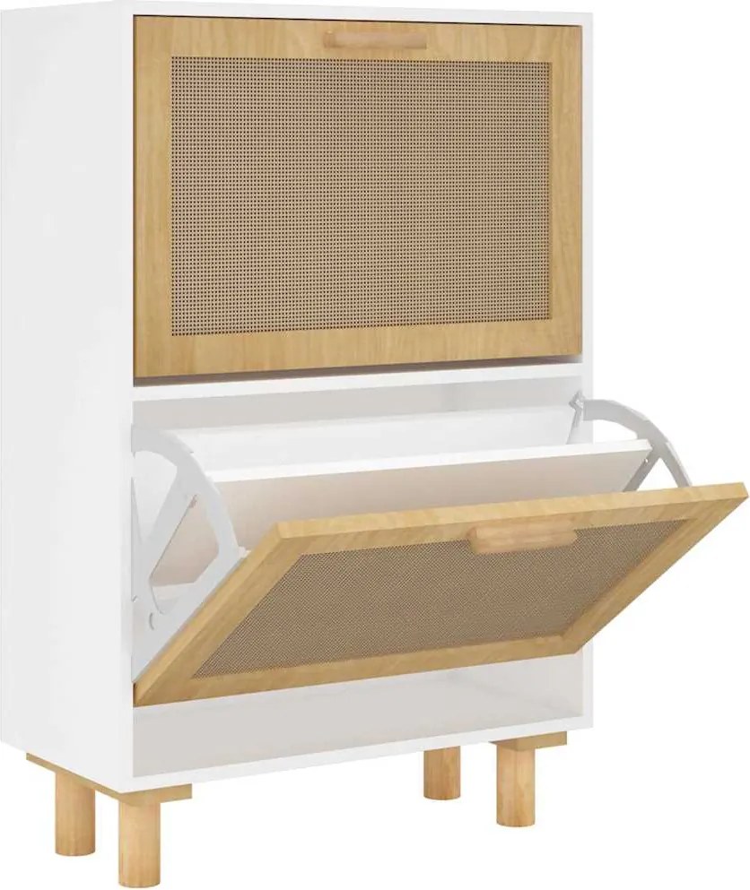 vidaXL fehér szerelt fa és természetes rattan cipőszekrény 52x25x80 cm
