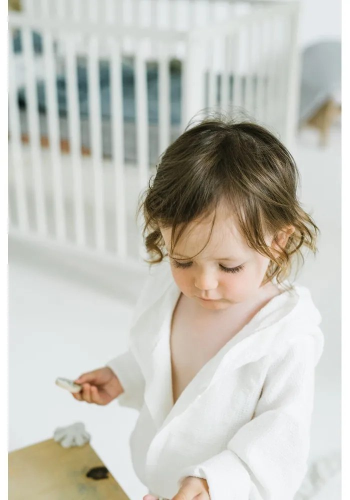 Nature fehér len gyerek fürdőköpeny, méret: 122 - 128 - Linen Tales