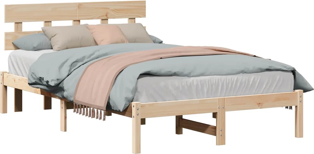 vidaXL Ágykeret fejtámlával Barna 135 x 190 cm Tömör fenyőfa