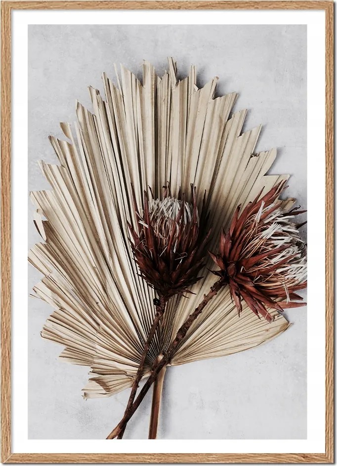 Vászonkép Poszter Keretben 73x53cm szárított fűvirág bézs Japandi Japán P2395