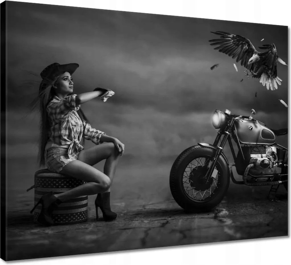 Vászonkép 50x40 Motorkerékpár és a lány