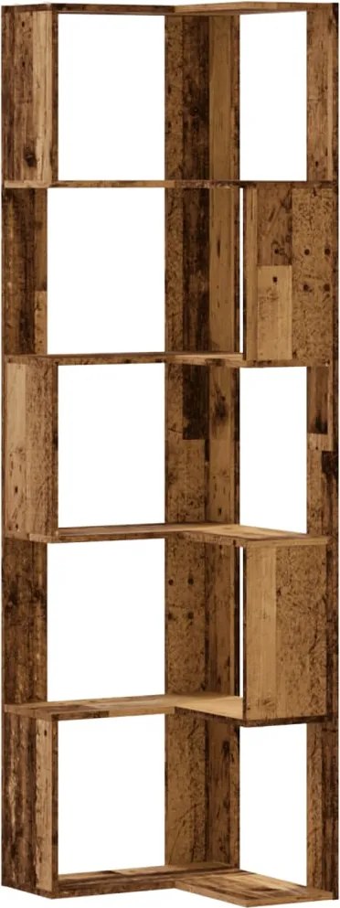 vidaXL 5 szintes antik fa szerelt fa sarok könyvespolc 50 x 50 x 179cm