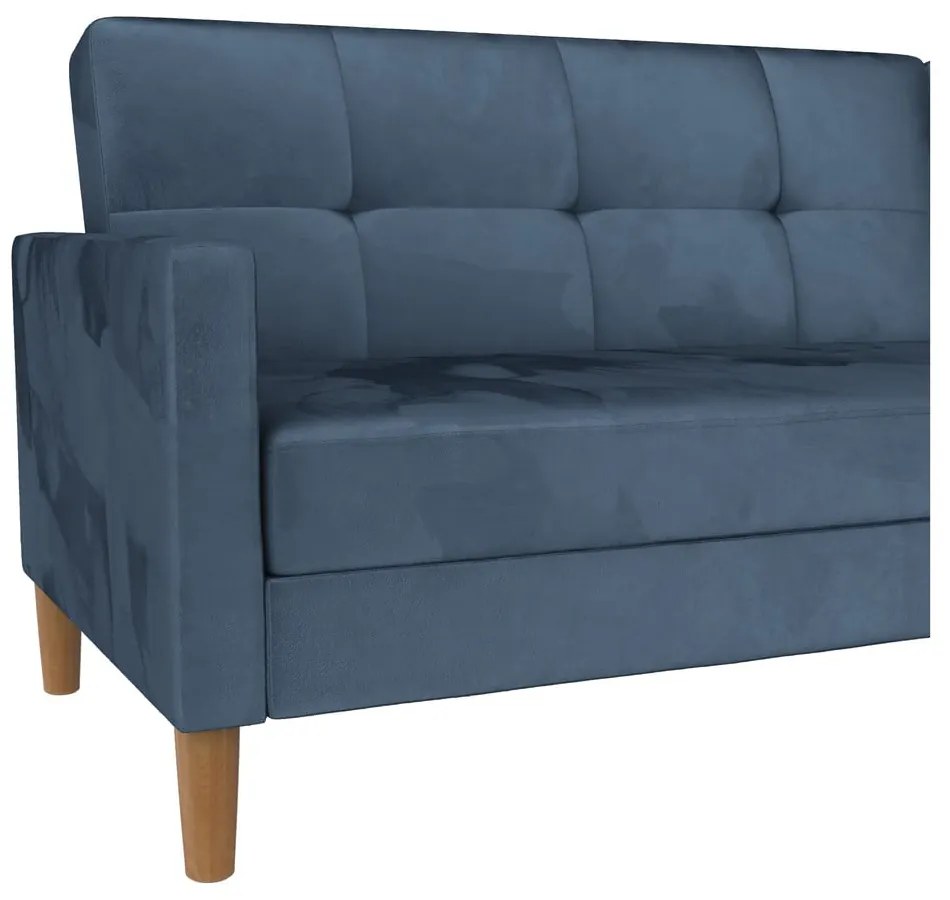 Kék bársony kinyitható sarokkanapé (variálható sarok) Lilly – Støraa
