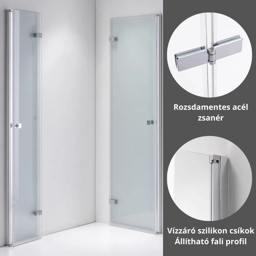 Stuxi Verona Duo 80x90 aszimmetrikus két csuklóajtós zuhanykabin 6 mm vízlepergető üveggel, króm