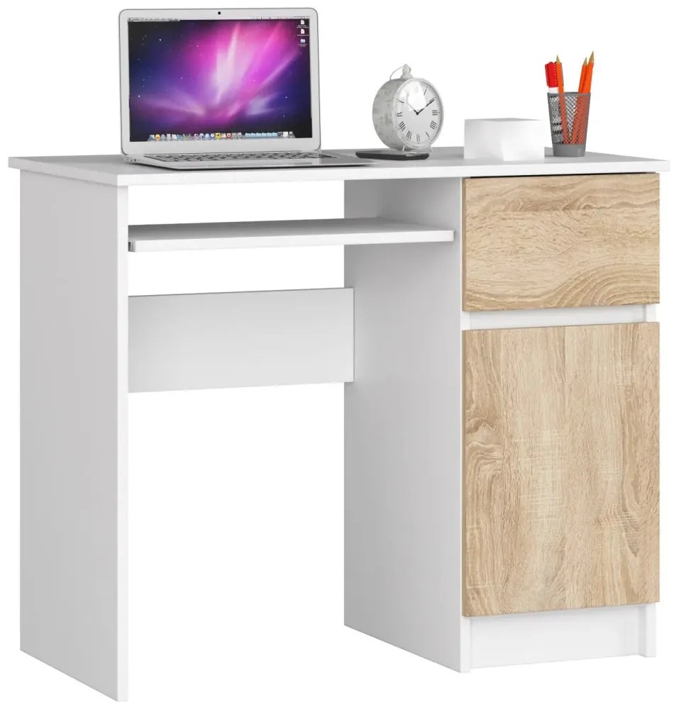 Íróasztal - Akord Furniture - 90 cm - fehér / sonoma tölgy