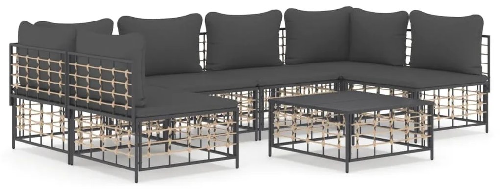 7 részes antracitszürke polyrattan kerti ülőgarnitúra párnákkal