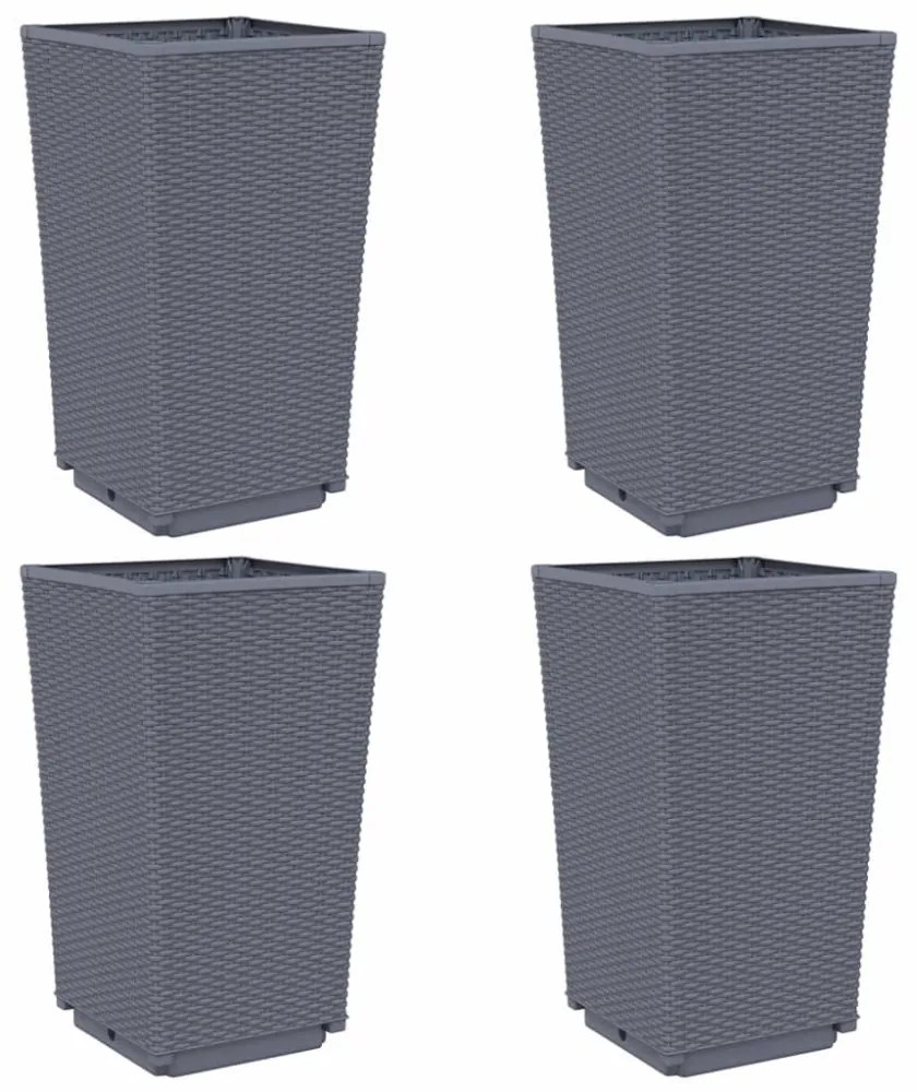 4 db szürke polipropilén kerti ültetőláda 32,5 x 32,5 x 57 cm