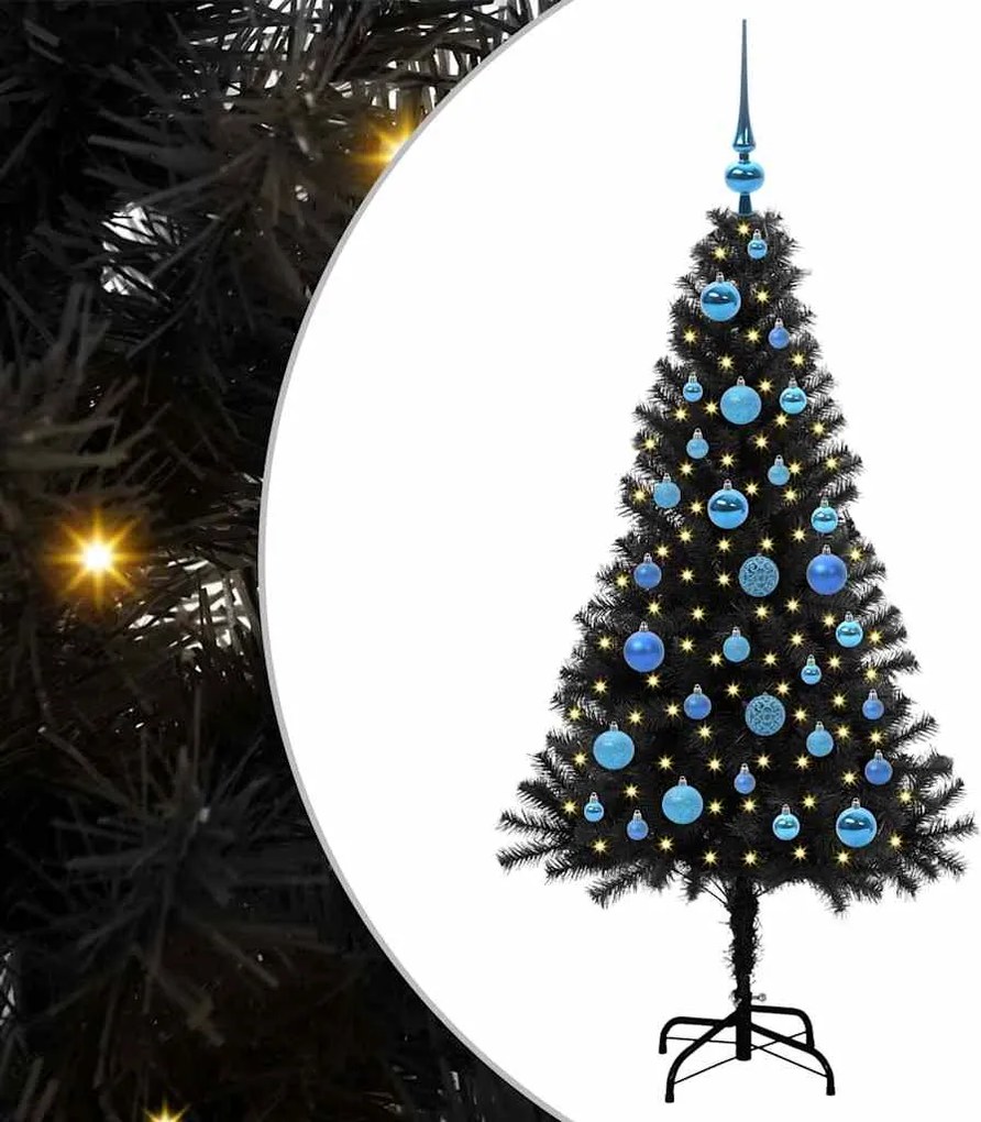 vidaXL Karácsonyfa 150 LED-del állvánnyal Fekete 150 cm PVC
