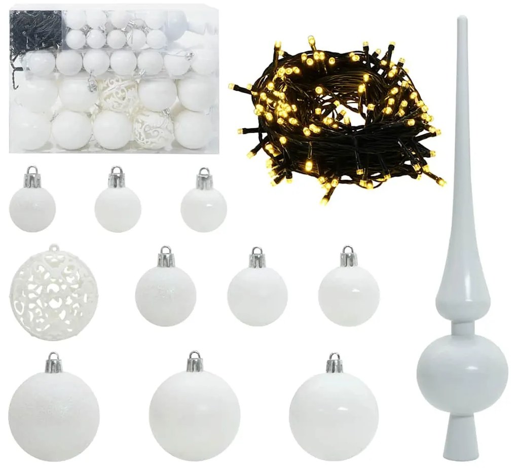 Műfenyő előre világított karácsonyfa gömbkészlettel Zöld 120 cm