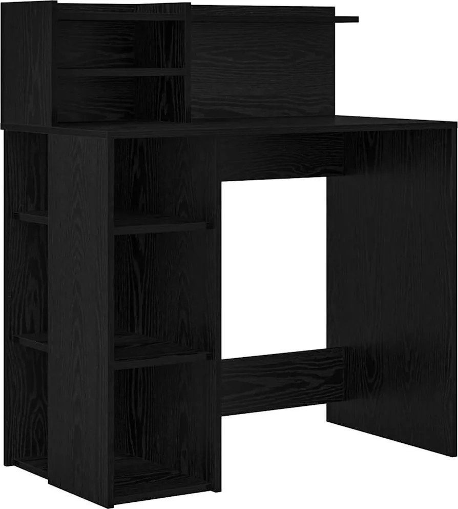 vidaXL Asztal polcokkal Fekete tölgy 90 x 48 x 101,5 cm Faanyag