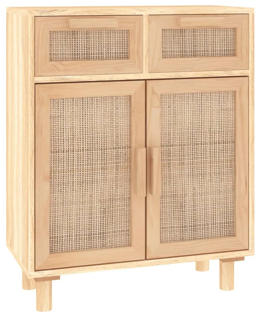 barna tömör fenyő/természetes rattan tálalószekrény 60x30x75cm