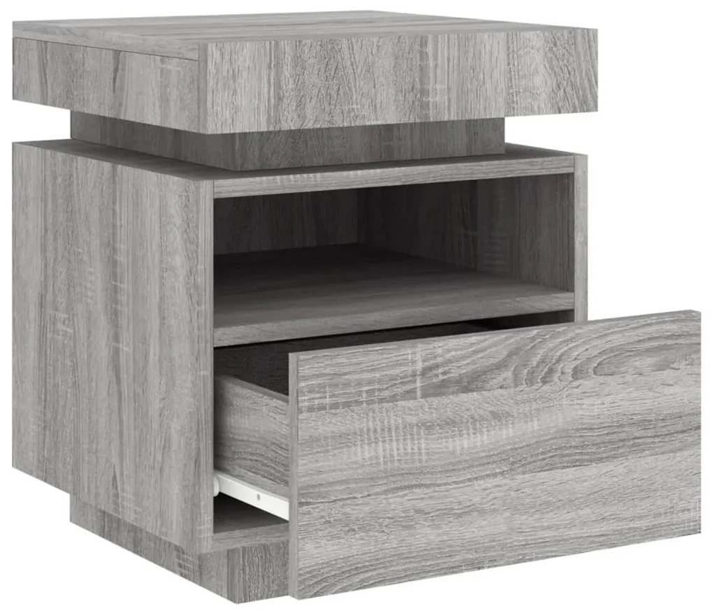 szürke sonoma éjjeliszekrény LED-világítással 40 x 39 x 48,5 cm