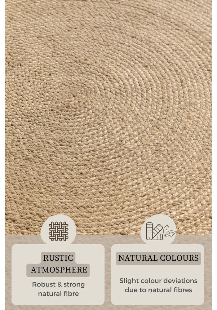 Elefántcsont színű kétoldalas juta kerek szőnyeg ø 200 cm Braided – Hanse Home