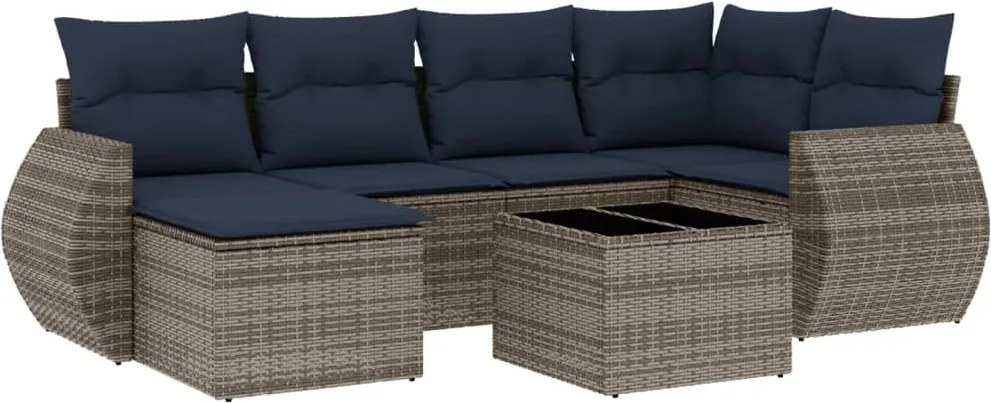 vidaXL 7 részes szürke polyrattan kerti ülőgarnitúra párnákkal