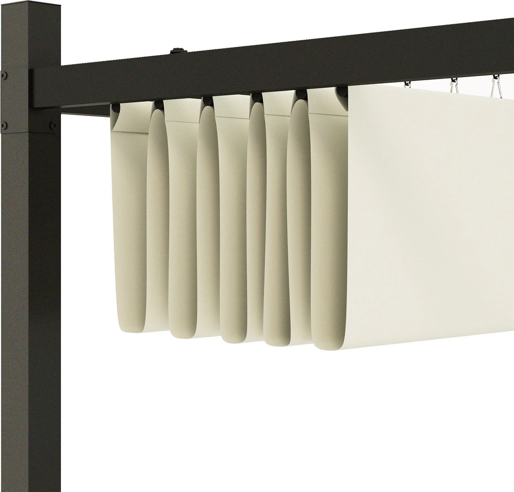 Outsunny Kihúzható Toló Pergola 3 x 3 m Kültéri Kert Pergola Magnétikus Rögzítéssel, Kerti Napernyő, Magas Sűrűségű 180g/m² Poliészter, Napvédő UPF30+