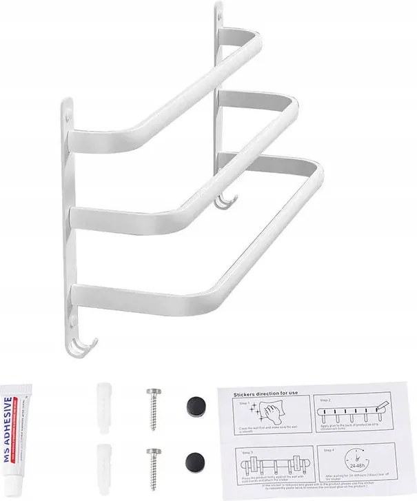 Fürdőszobai Törölközőtartó Fali Akasztó 30cm Fehér