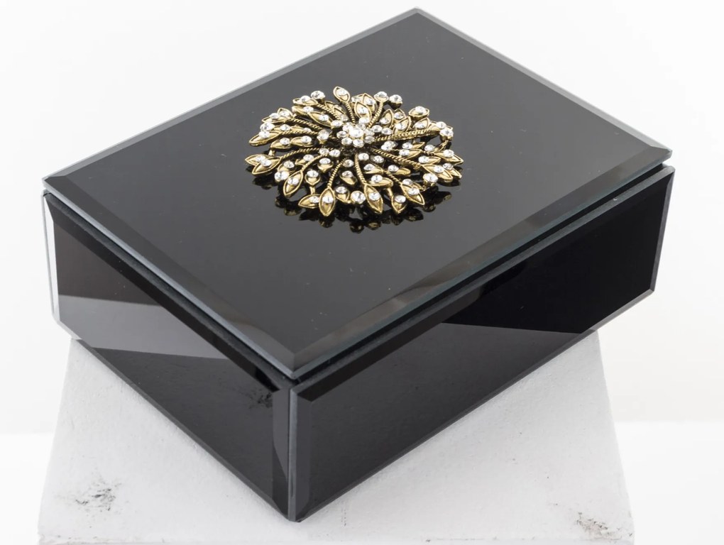 Vetrario design szögletes fekete ékszeres doboz arany kövekkel rakott dísszel 6x16x12cm