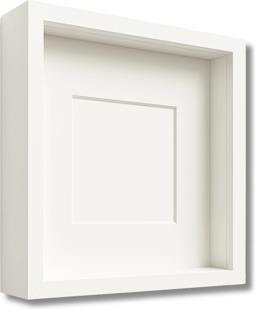 Mély 3D képkeret doboz 24,5x24,5 cm kézműves mohához, fényképekhez, fehér