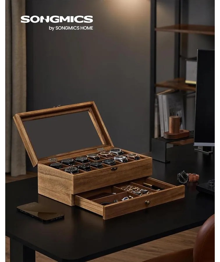 12 rekeszes óratartó doboz rusztikus dió színben