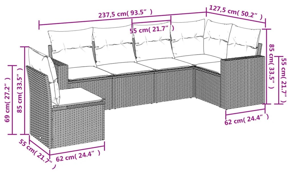 6 részes szürke polyrattan kerti ülőgarnitúra párnákkal