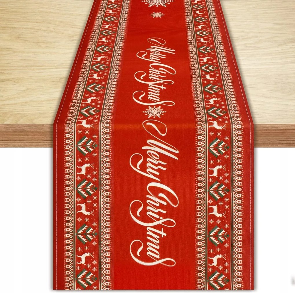 Karácsonyi Asztali Futó, Asztalra, Dohányzóasztalra 33x183cm, Piros, Karácsony