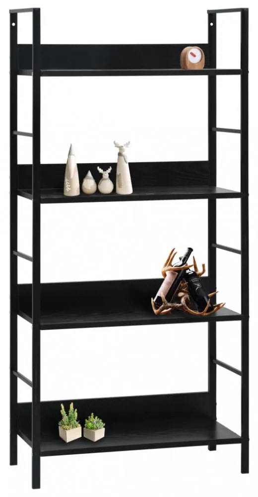 4 szintes fekete szerelt fa könyvespolc 60 x 27,6 x 124,5 cm