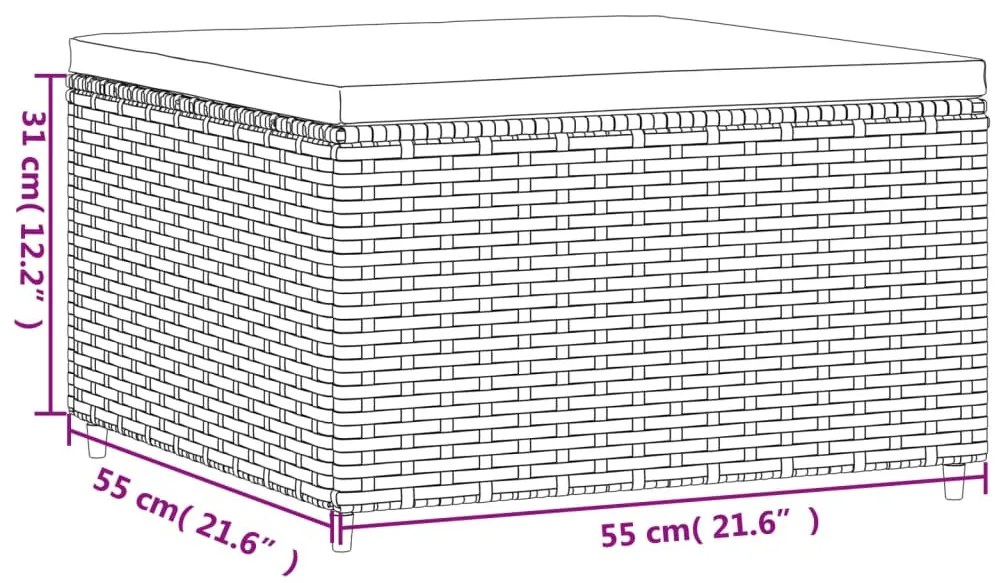 szürke polyrattan kerti lábtartó párnával