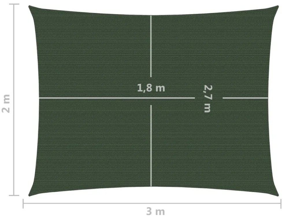sötétzöld HDPE napvitorla 160 g/m² 2 x 3 m