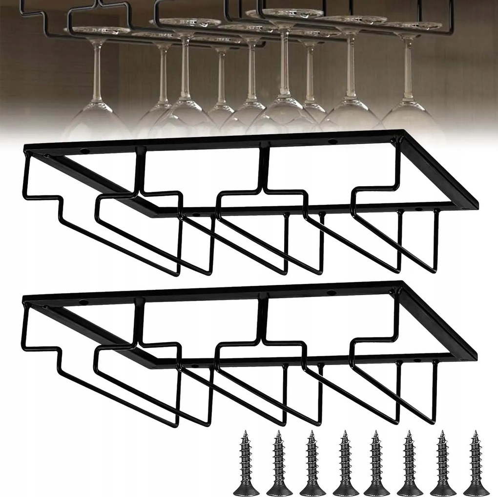 2 Db 3 Soros Fém Borospohár Tartó, Pohárakasztó