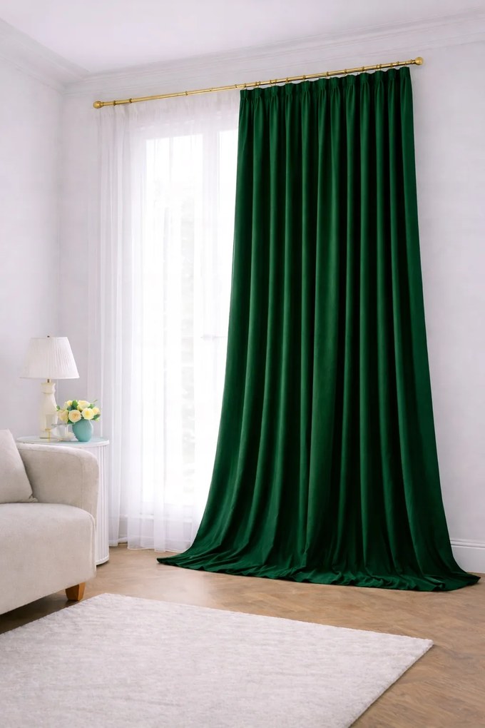 Velvet Premium Függöny 155 x Az Ön Mérete Szalagon Üvegzöld