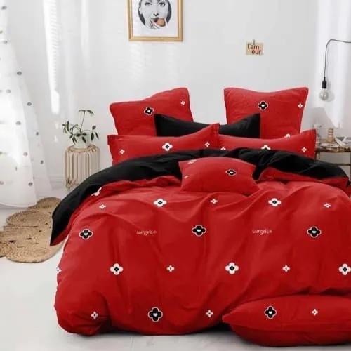 piros és fekete virágos pamut ágyneműhuzat