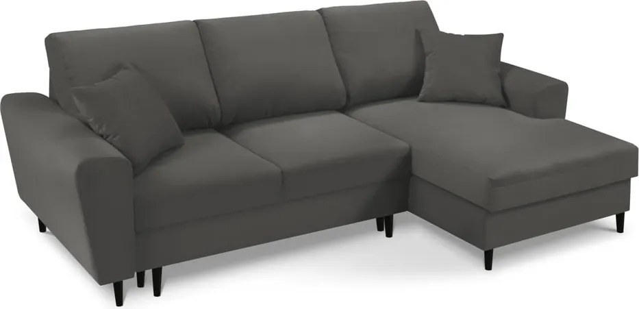 Sötétszürke kordbársony kinyitható tárolóhelyes sarokkanapé (jobb oldali-heverő résszel) Kyoto – Cosmopolitan Design