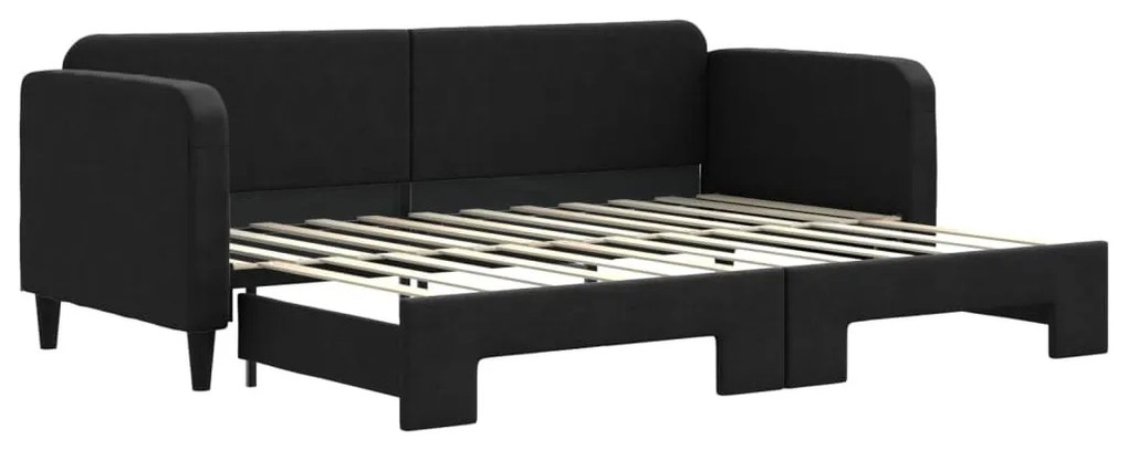 fekete kihúzható szövet heverő 80 x 200 cm