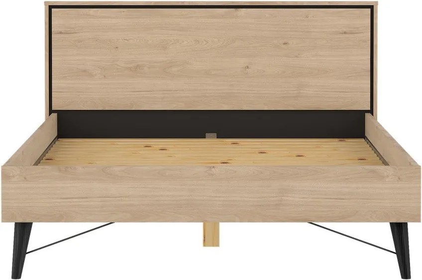 Natúr színű franciaágy ágyráccsal 140x200 cm tölgyfa dekorral Ry – Tvilum