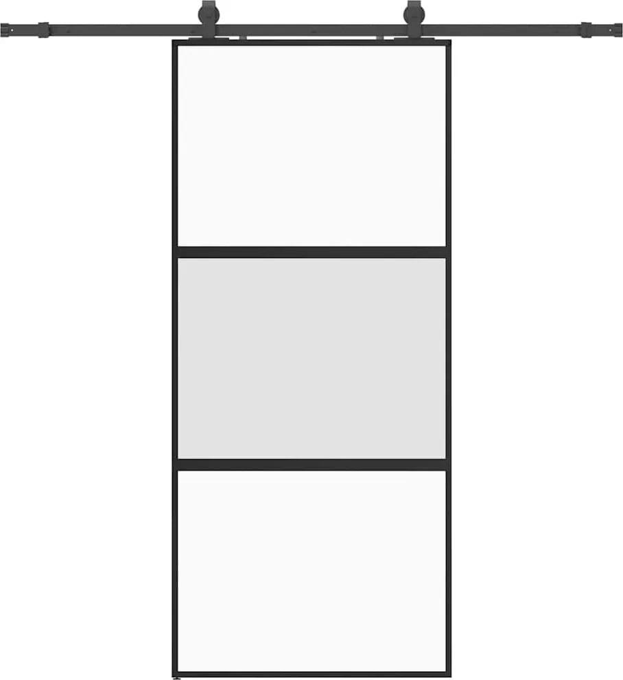 vidaXL fekete edzett üveg tolóajtó fémszerelék szettel 90x205 cm