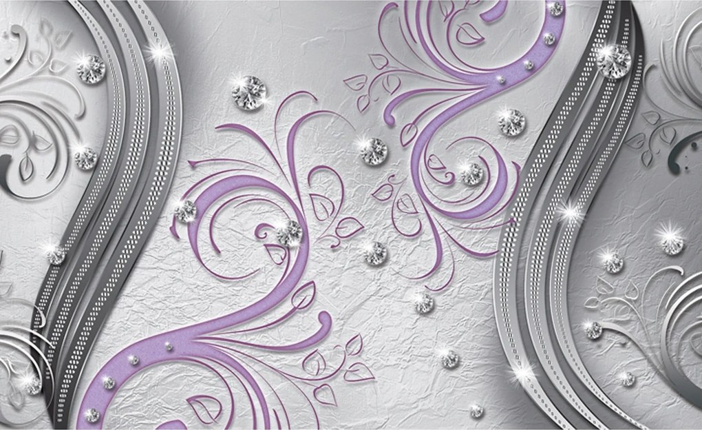 Fotótapéta Lila virágok ezüst és vinil kristályok 416x254 +ragasztó